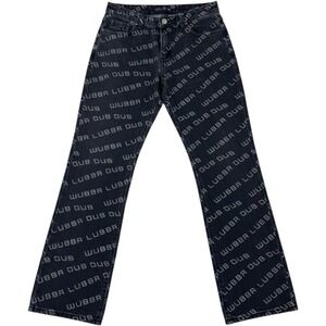 Dolls Kill x Rick and Morty Wubba Lubba Dub Dub Black Wide Leg Jeans XS Y2K